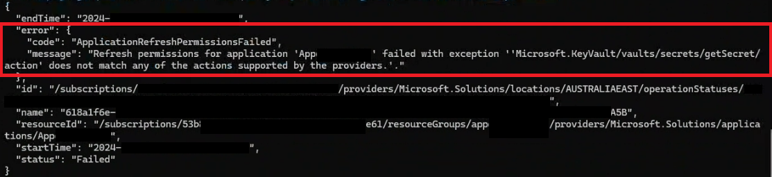 Azure Manged App Refresh Permissions Response to Azure Async Operation